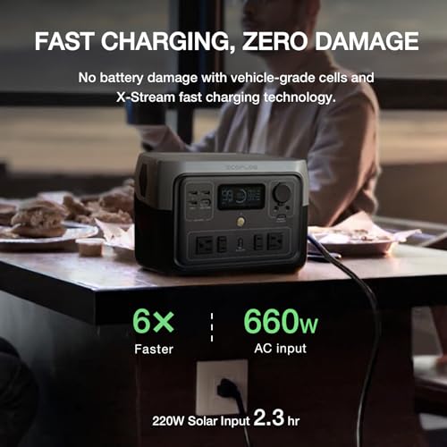 EF ECOFLOW Portable Power Station RIVER 2 Max 500, 499Wh LiFePO4 Battery/ 1 Hour Fast Charging
