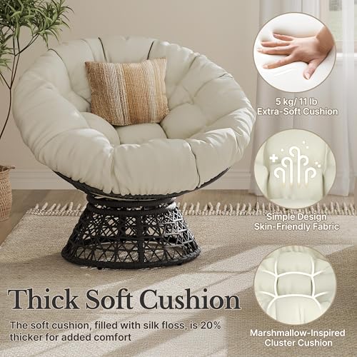 Yaheetech Indoor Papasan Chairs with Thick Tufted Cushions and Frame, Swivel Wicker Ergonomic Lounge Reading Chairs for Living Room/Bedroom, Black