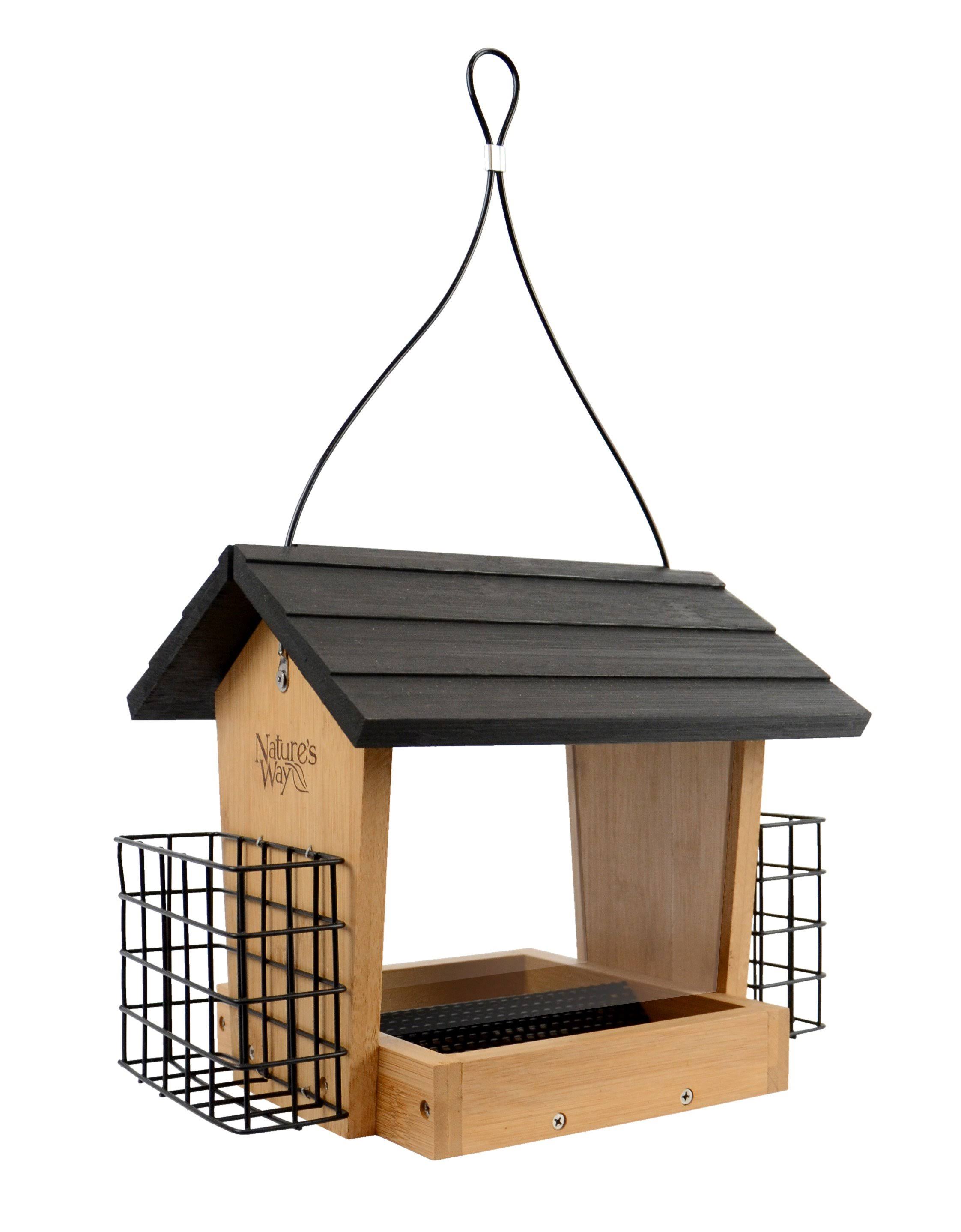 Natures Way Bird Hopper Feeder with Suet Cages, 4 Quart Cap - Bamboo