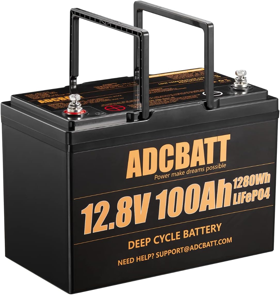 ADCBATT LiFePO4 Battery 100AH, 12V Lithium Battery, 3500-8000 Deep Cycle Battery, Built-in 100A BMS, Ideal for Replacing 200Ah AGM/SLA Battery