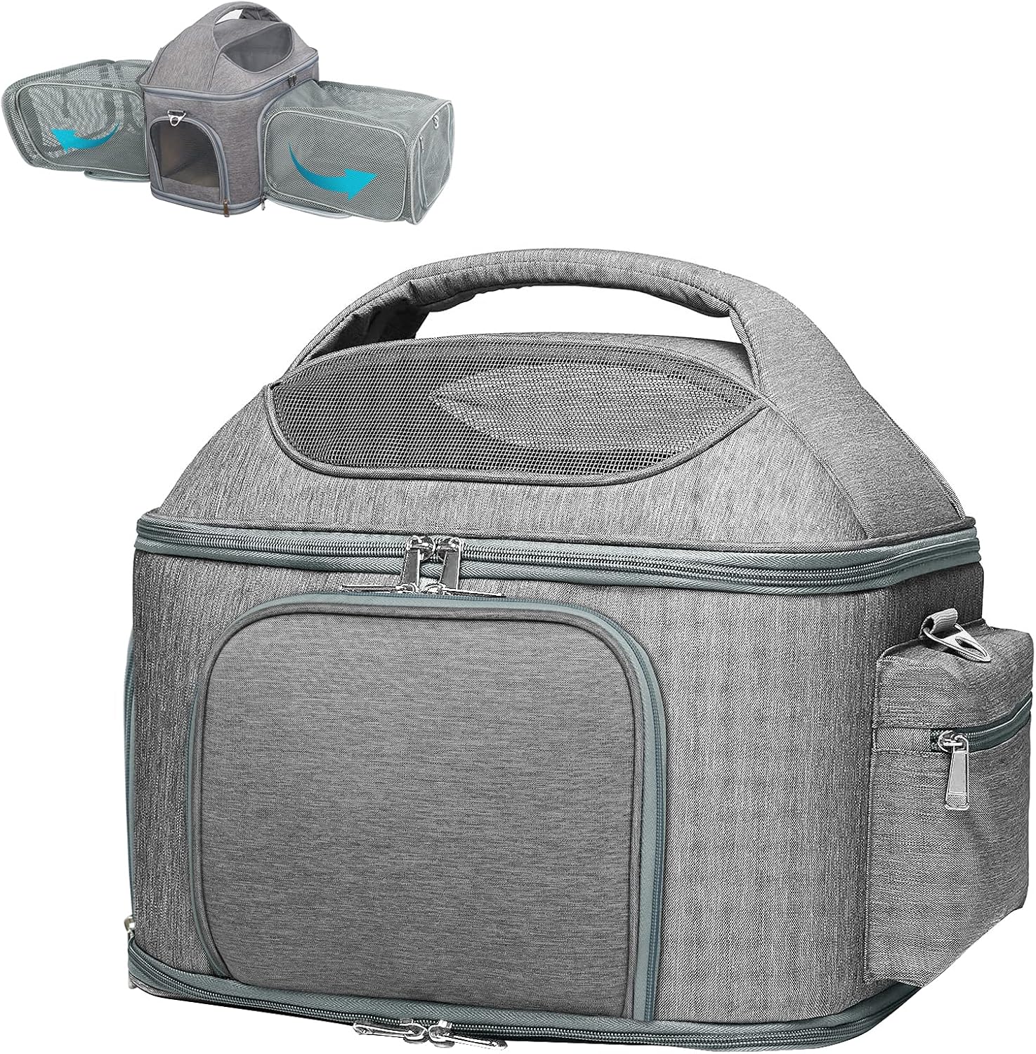 X-cosrack Expandable Pet Travel Bag, 3 Open Doors, Mesh Window and Escape-Proof Buckle