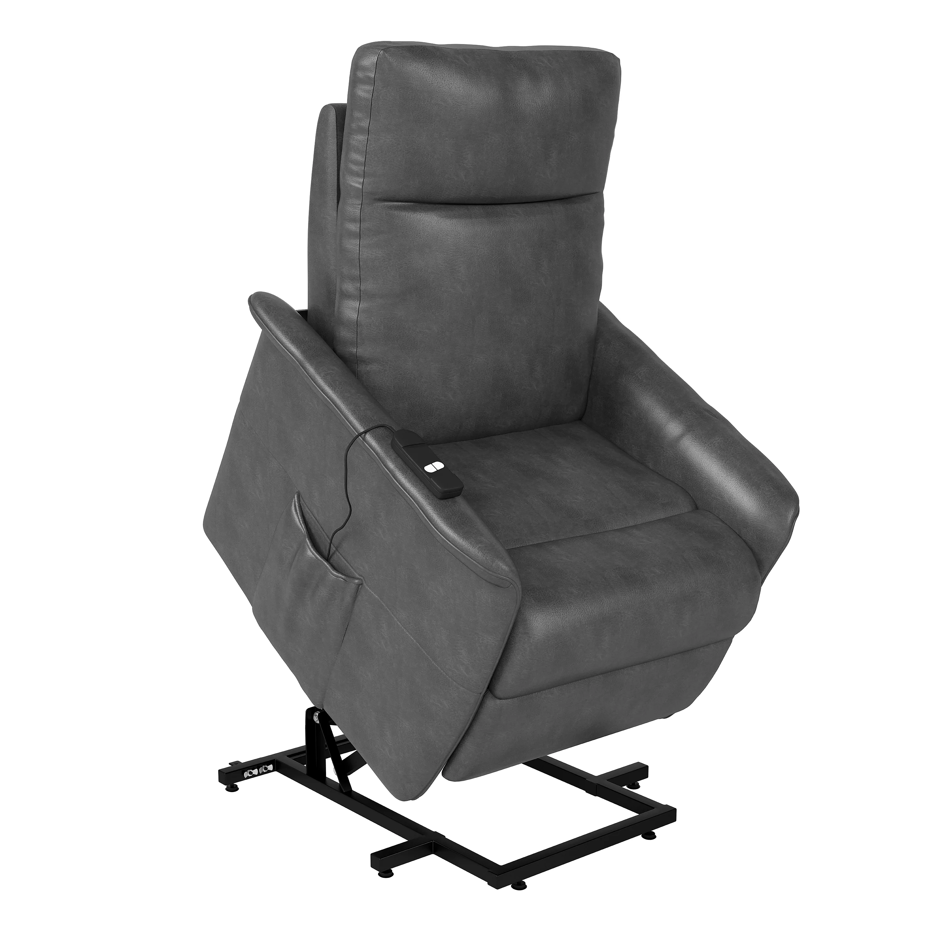 Homesvale Rowan Power Recline and Lift Chair, Gray Faux Leather