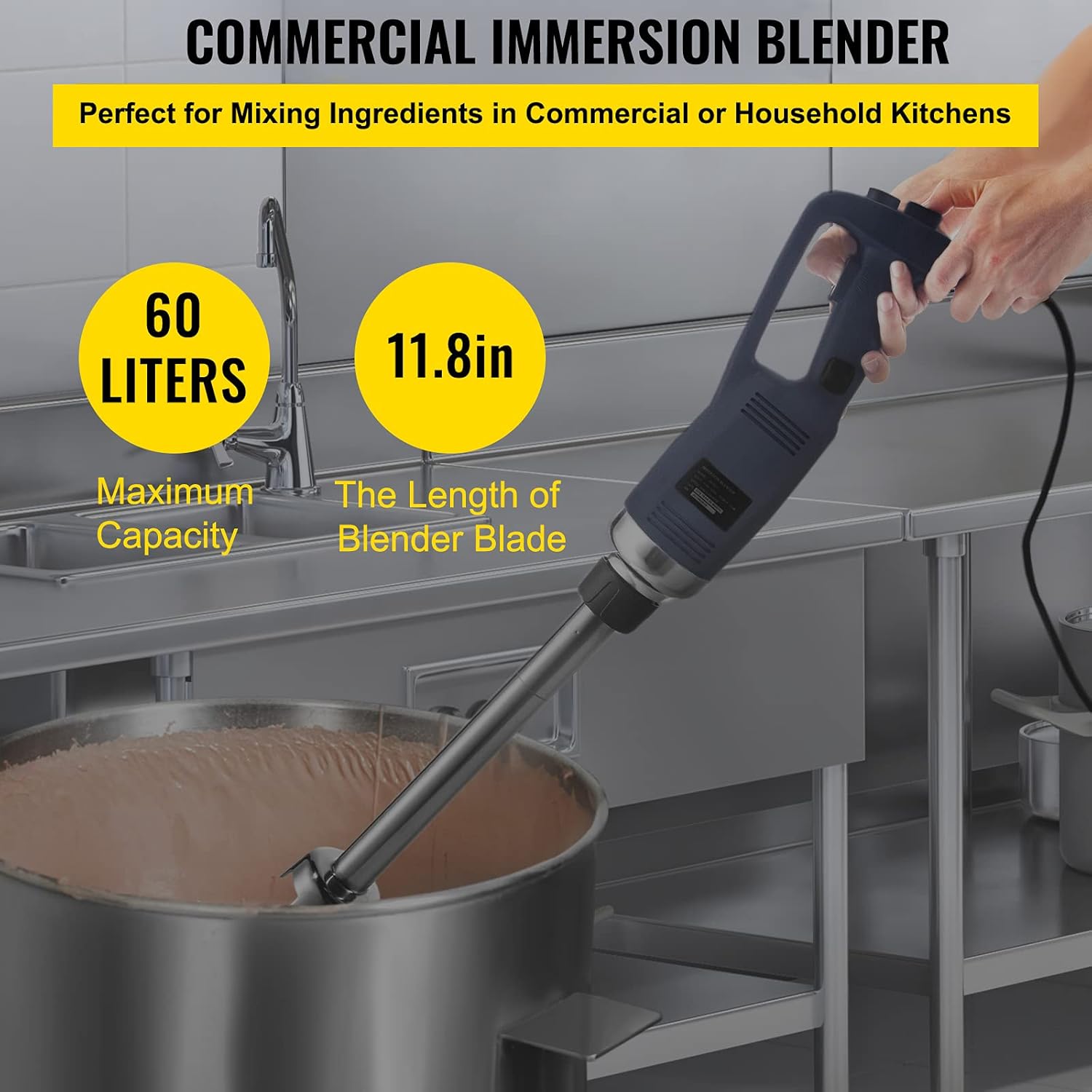 VEVOR Commercial Immersion Blender Variable Speed Heavy Duty Immersion Blender 500W Commercial Hand Mixer 304 Stainless Steel Hand Blender Commercial