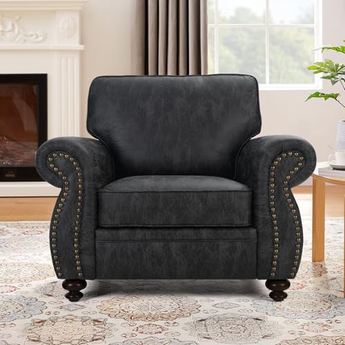 Mid-Century Vintage Sofa Couches with Rivet Design,3-Seater Sofa,Removable Sofa Cover Upholstered Cushions and Solid Wood Frame (Brown, 3-Seater)