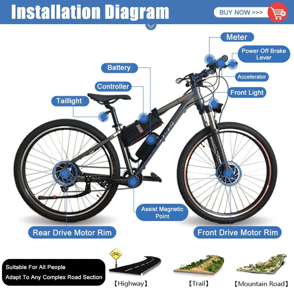 Electric Bicycle Conversion Kit 36V/48V - 250W/350W/500W, Rear Wheel E-Bike Conversion Kit with Intelligent Controller,36V/250W-28
