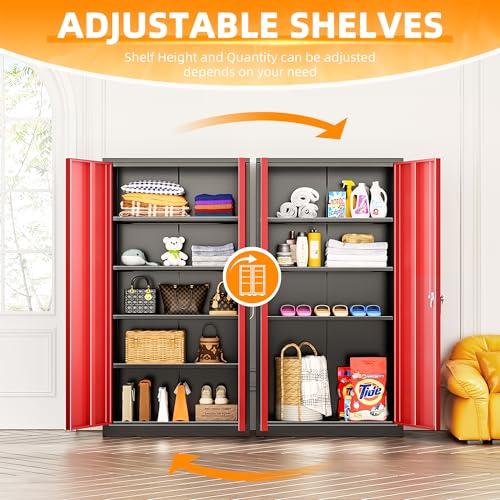 INTERGREAT Metal Storage Cabinets 72” Black Garage Steel Storage Cabinet with Doors and Shelves, Metal Tool Cabinet