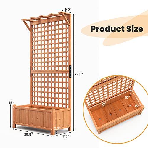 Giantex 2 Pcs Raised Garden Bed with Trellis & Roof, 72.5" Wooden Garden Bed, High Trellis for Plant Flower Climbing Pot Hanging