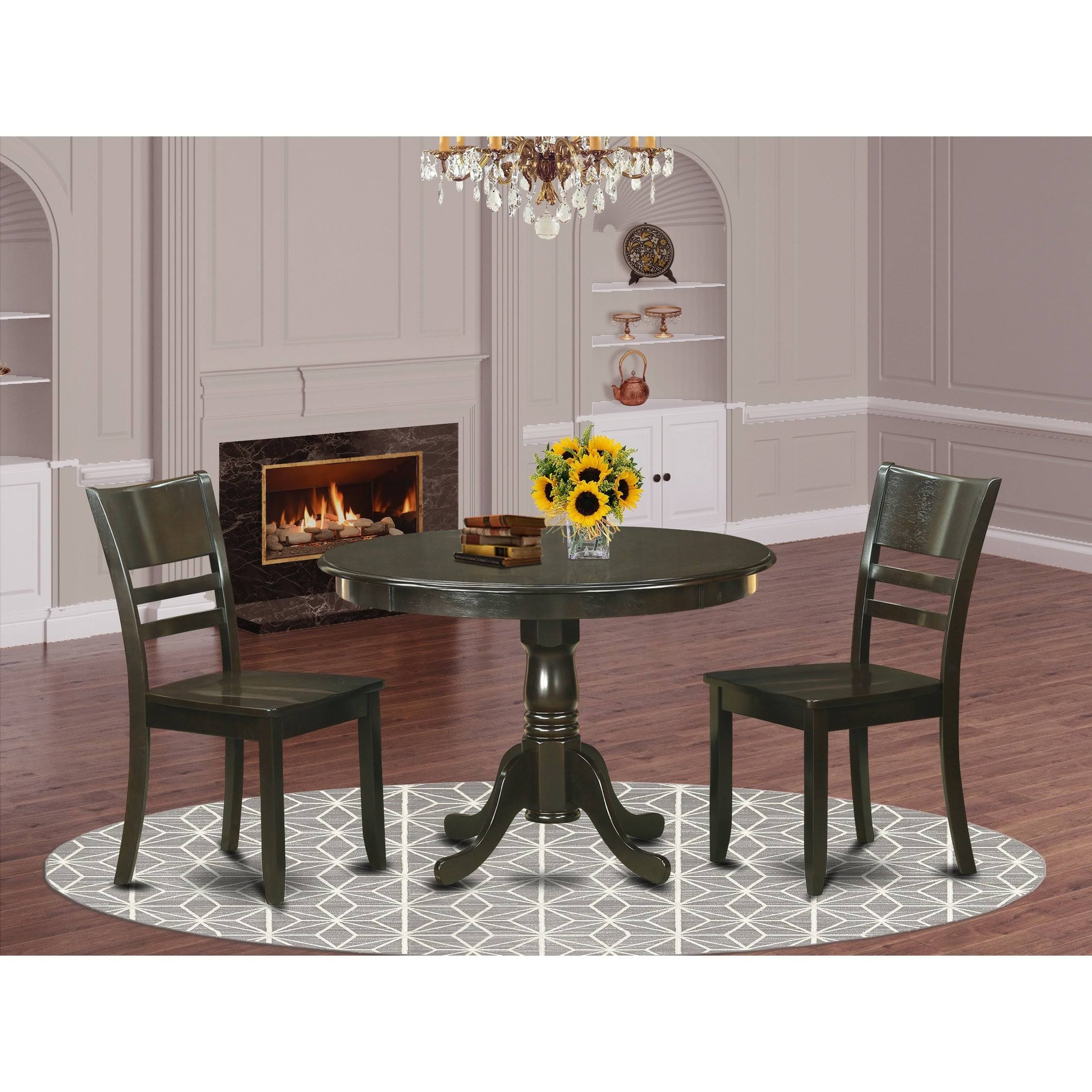 East West Furniture Hlly3-cap-w 3 Piece Small Kitchen Table and Chairs set-Kitchen Table and 2 Kitchen Chairs