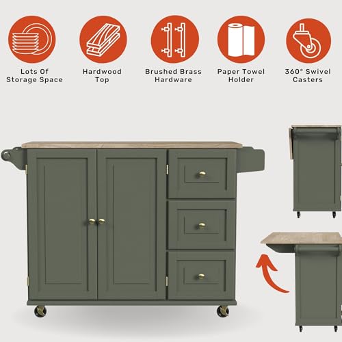 Homestyles Dolly Madison Off-White Mobile Kitchen Island Cart with Wood Drop Leaf Breakfast Bar