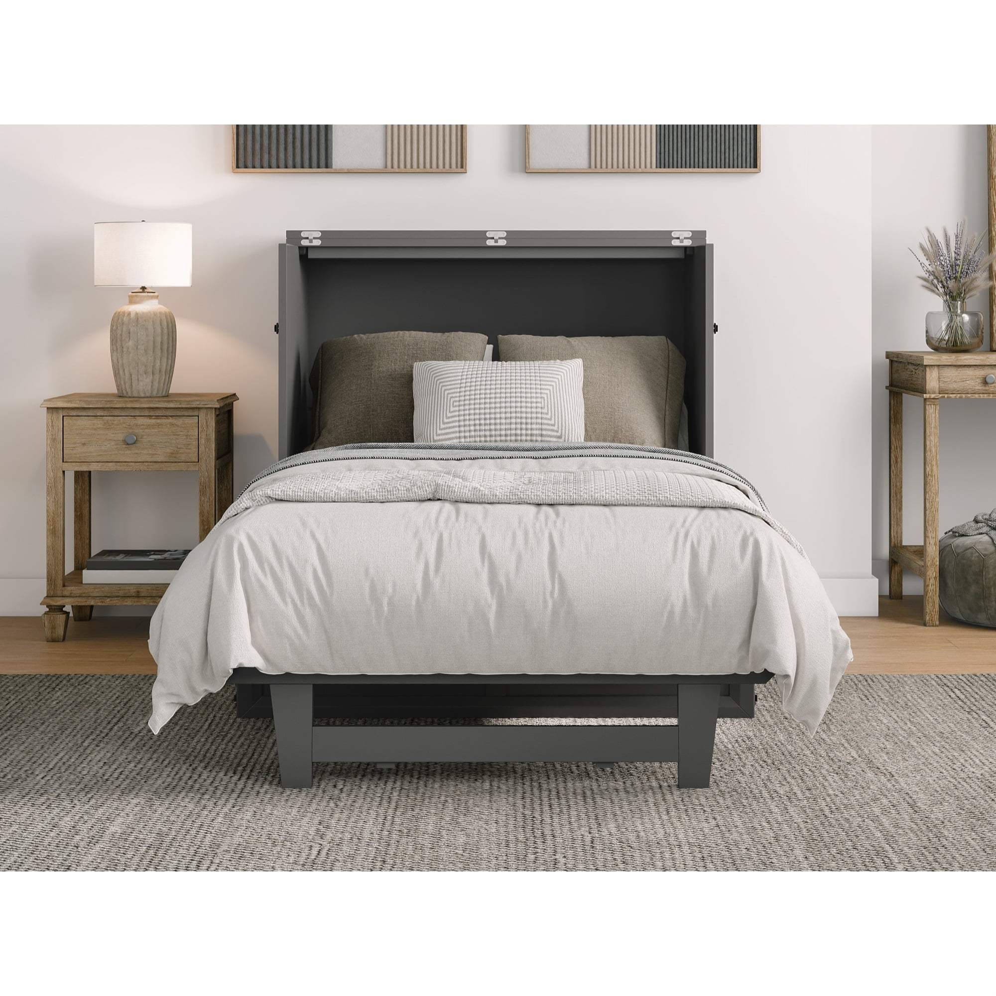Santa Fe Twin Murphy Bed Chest with Mattress & Built-in Charger in Walnut