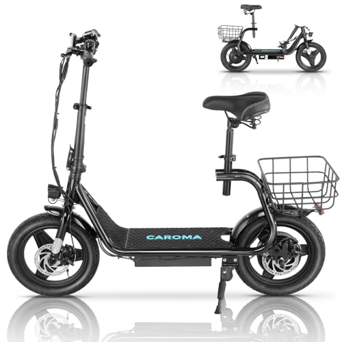 Caroma 500W/800W/1200W Electric Scooter with Seat, 14" Fat Tire Electric Scooter Adults, Max 15/25/30Miles Ranges, Top Speed 20mph