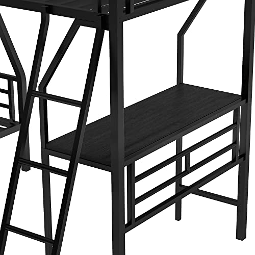 SOFTSEA Heavy Duty Metal Triple Bunk Bed, L Shaped Triple Bunk Bed with Desk, Bunk Beds Twin Over Full Size