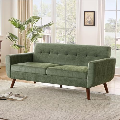 Tbfit L Shaped Couch Sofa, 80" W Mid-Century Modern Sectional Couches, 3 Seater Sofas with Wide Chaise Lounge & Two Pillows