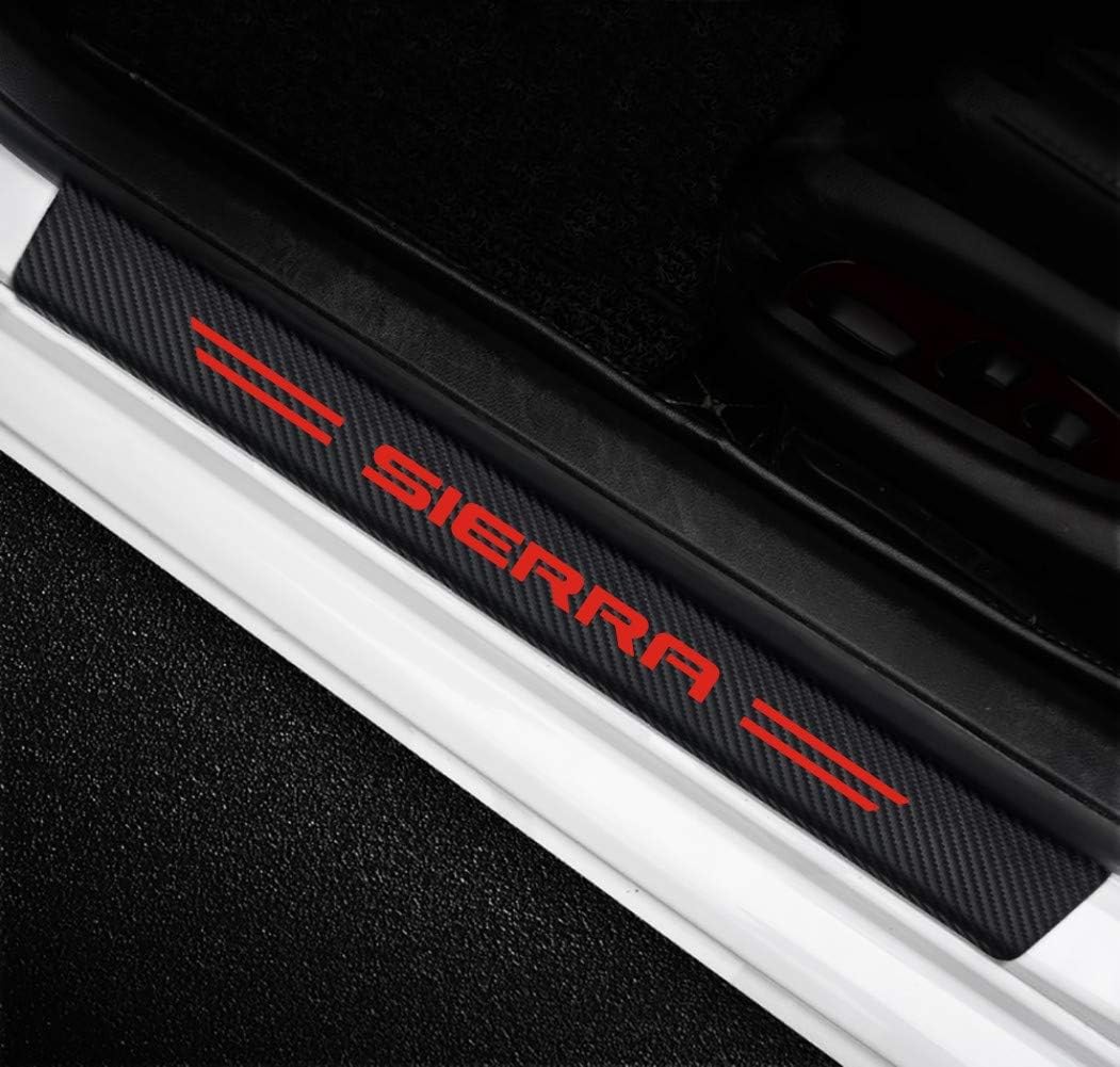 MAXDOOL 4Pcs GMC Sierra Door Sill Protector Reflective 4D Carbon Fiber Sticker Decoration Door Entry Guard Door Sill Scuff Plate Stickers for GMC