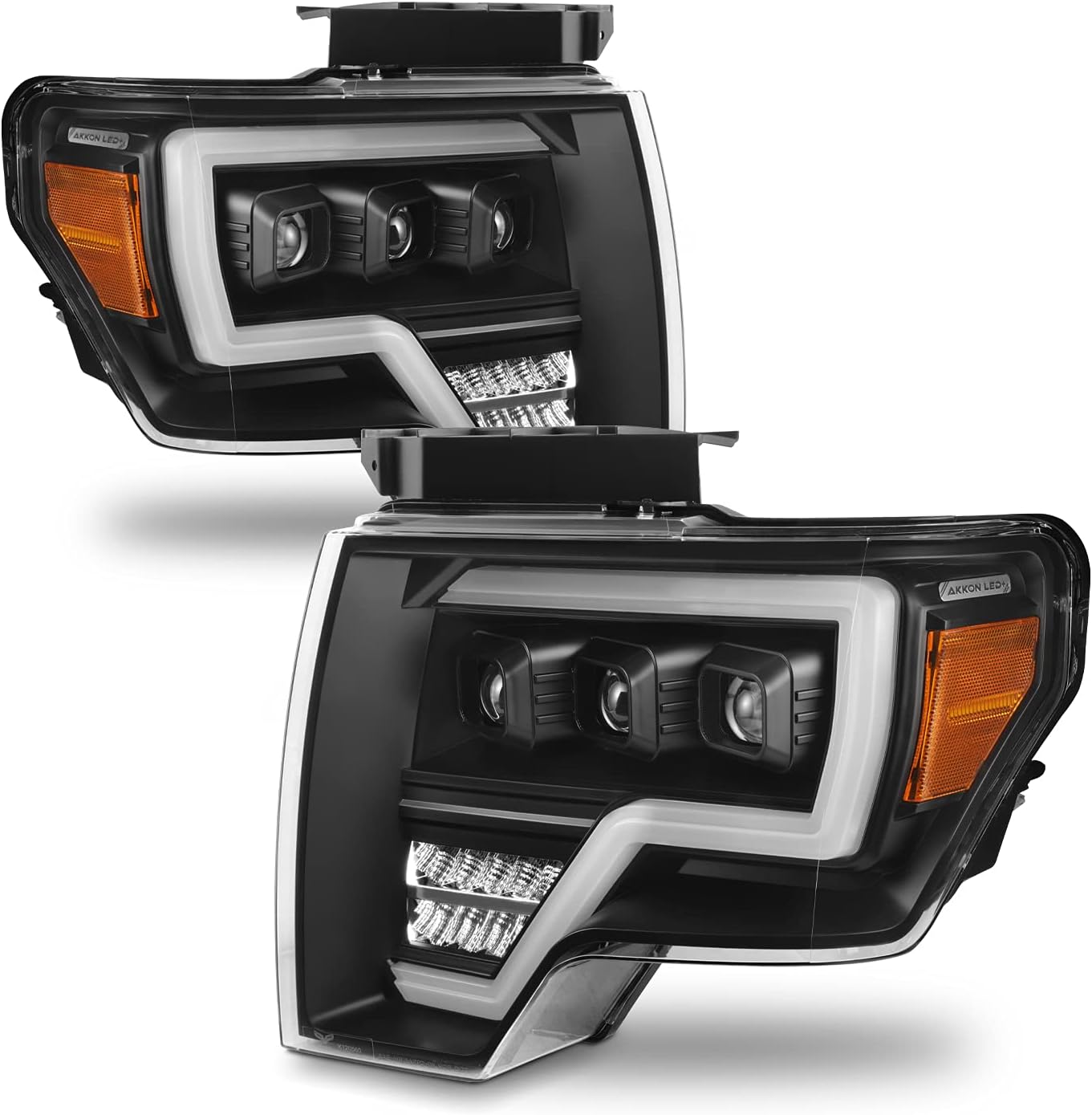 AKKON - Fits 2009-2014 Ford F150 Pickup Truck [Full LED] Projector Beam Black Headlights Pair Driver Left + Passenger Right