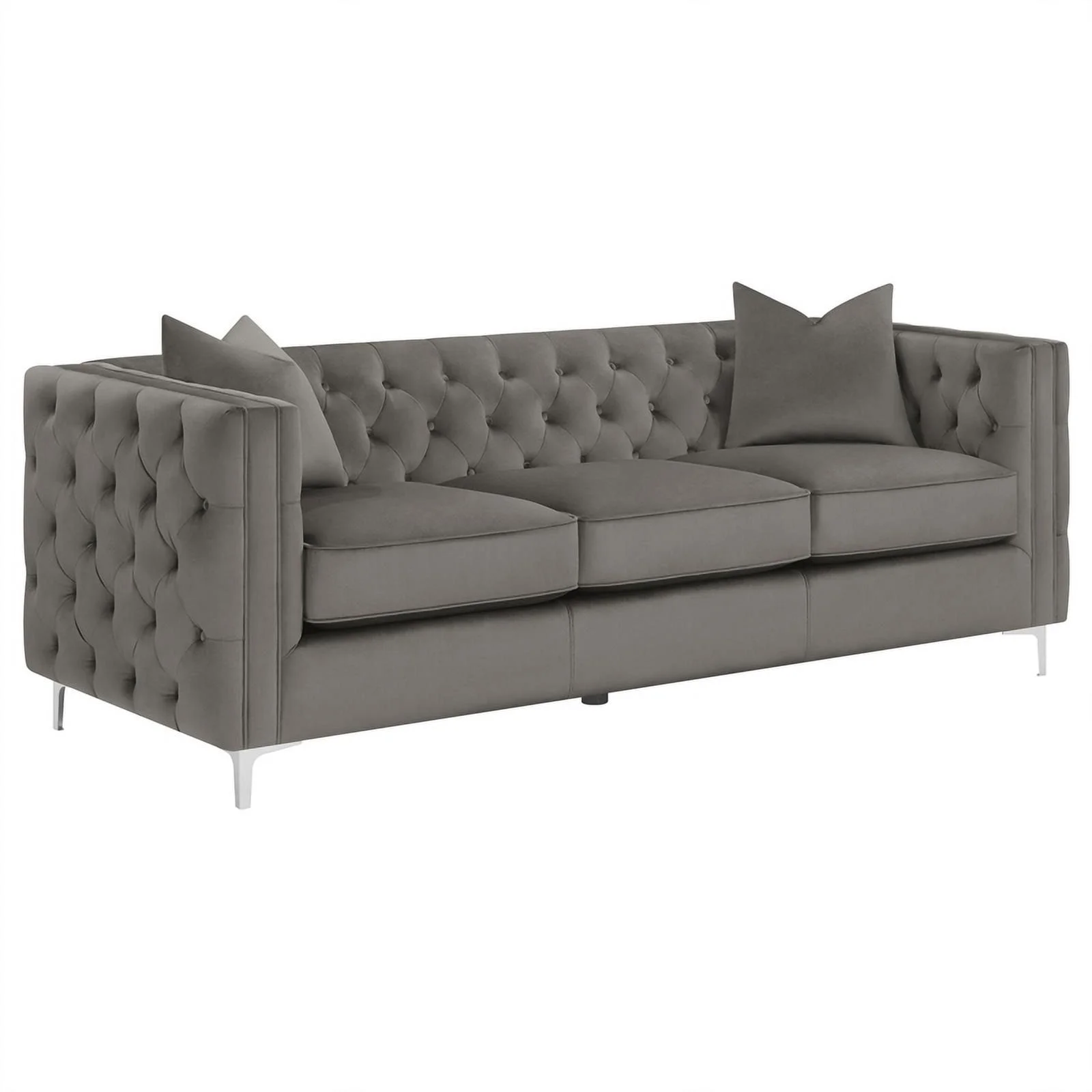 Maklaine 3-piece Velvet Tufted Tuxedo Arms Living Room in Set Urban Bronze