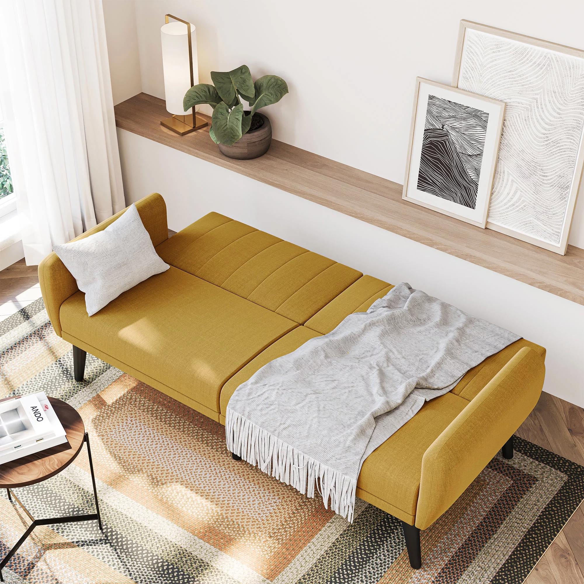 BELLEZE Convertible Sofa Bed, Modern Loveseat, Sleeper Sofa, Futon Couch for Living Room, Guest Room, Garage - Melrose (Yellow)