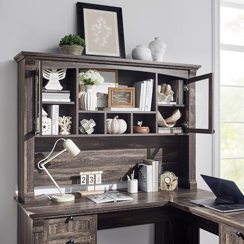 OKD 60" Executive Desk with Drawers, Farmhouse Home Office Desk with Charging Station, Keyboard Tray, File Cabinet Storage