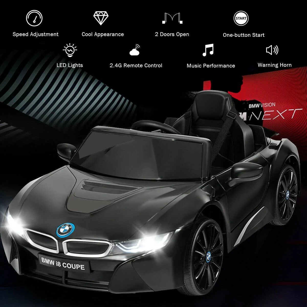 12V Licensed BMW i8 Kids Ride on Car- Black
