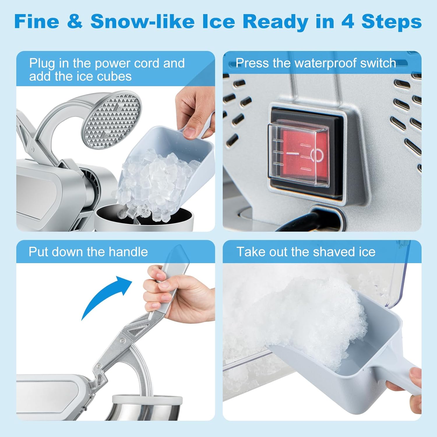 120V Commercial Shaved Ice Machine 660 LBS/H, ETL Approved 300W Snow Cone Machine with Dual Blades, Safety On/Off Switch, Electric Ice Crusher