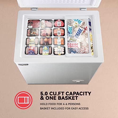 Chest Freezer Small Deep Freezers WANAI 3.5 Cubic Feet Mini Freezer White Free-Standing Top Door Freezer Removable Storage Basket Compact 7