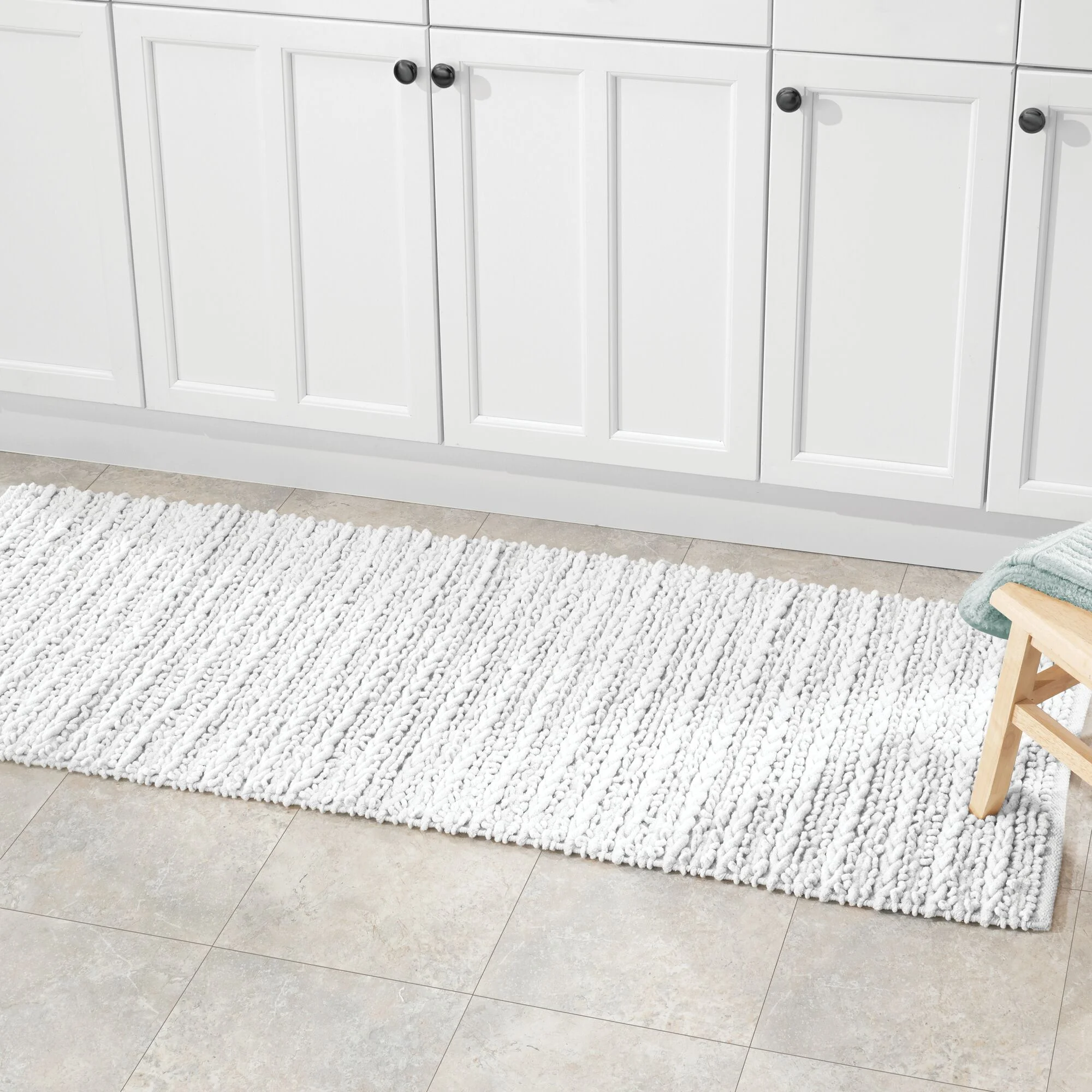 mDesign Soft Cotton Spa Mat Rug for Bathroom, Braided, 60" x 21" - White - Curated Treasures Market