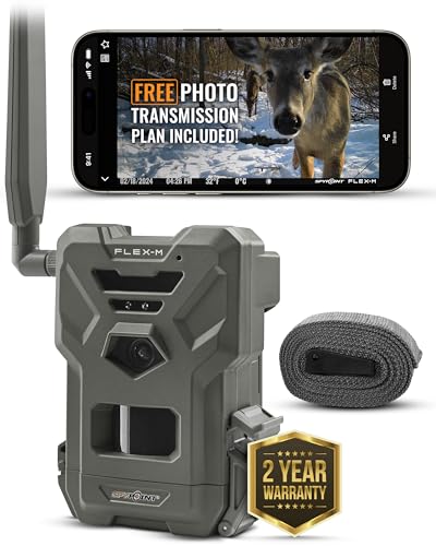 SPYPOINT FLEX-M Twin Pack Cellular Trail Cameras - Best Value in Hunting Accessories, No WiFi Needed, GPS, Night Vision, Dual-Sim LTE