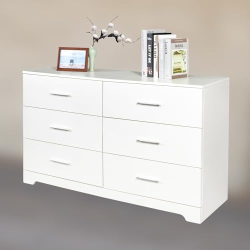 6 Drawer Dresser for Bedroom, Black Dresser Chest of Drawers, Wooden Bedroom Dresser TV Stand, Large Dresser Storage Chest with Deep Drawers