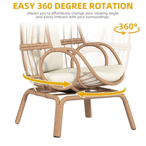 DWVO Egg Chair with Ottoman Outdoor, 370lbs Capacity Wicker Patio Glider Basket Chair with Footrest
