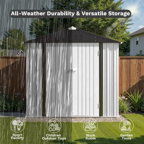 Greesum 5×3 FT Outdoor Storage Shed, Metal Storaged Sheds Without Floor, Tool Sheds with Lockable Doors and Sloping Roof for Garden, Patio, Backyard