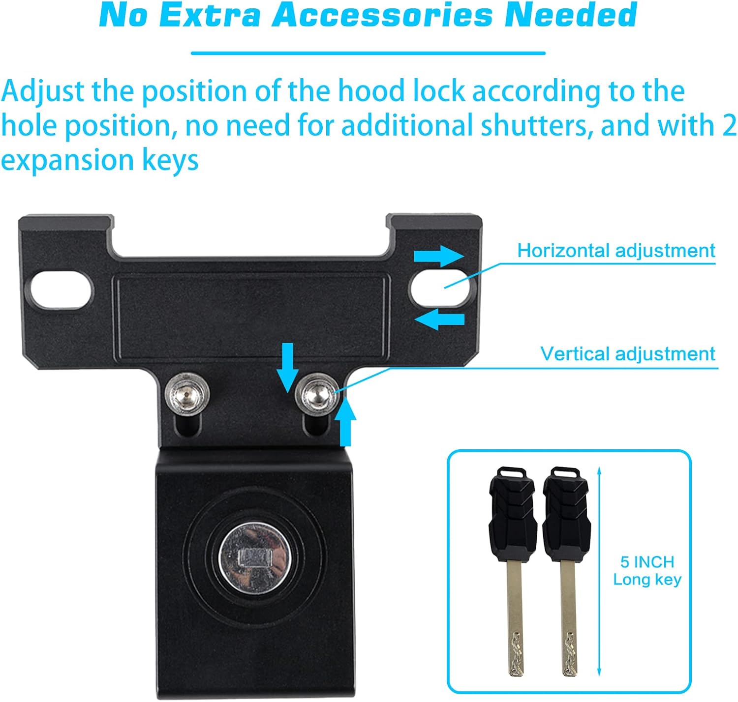 Hood Lock Hood Catch Latche with 2 Keys Anti-Theft for 2018-2022 Jeep Wrangler JL JLU(Keep Original Grill) Pack of 2