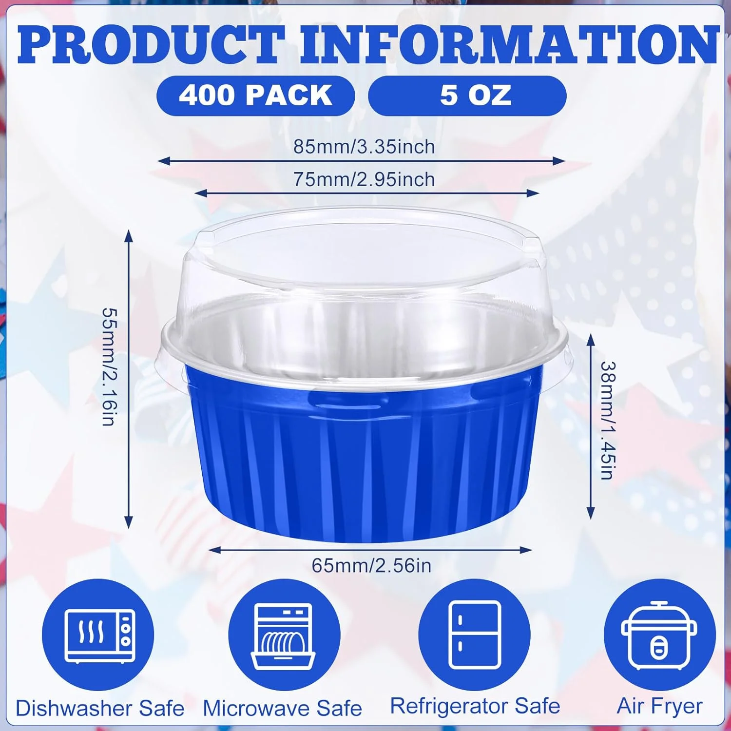 400 Pcs Aluminum Foil Baking Cups with Lids 5 oz Disposable Ramekins Mini Cake Pans Creme Brulee Cupcake Liners Muffin Tins Flan Mold Dessert