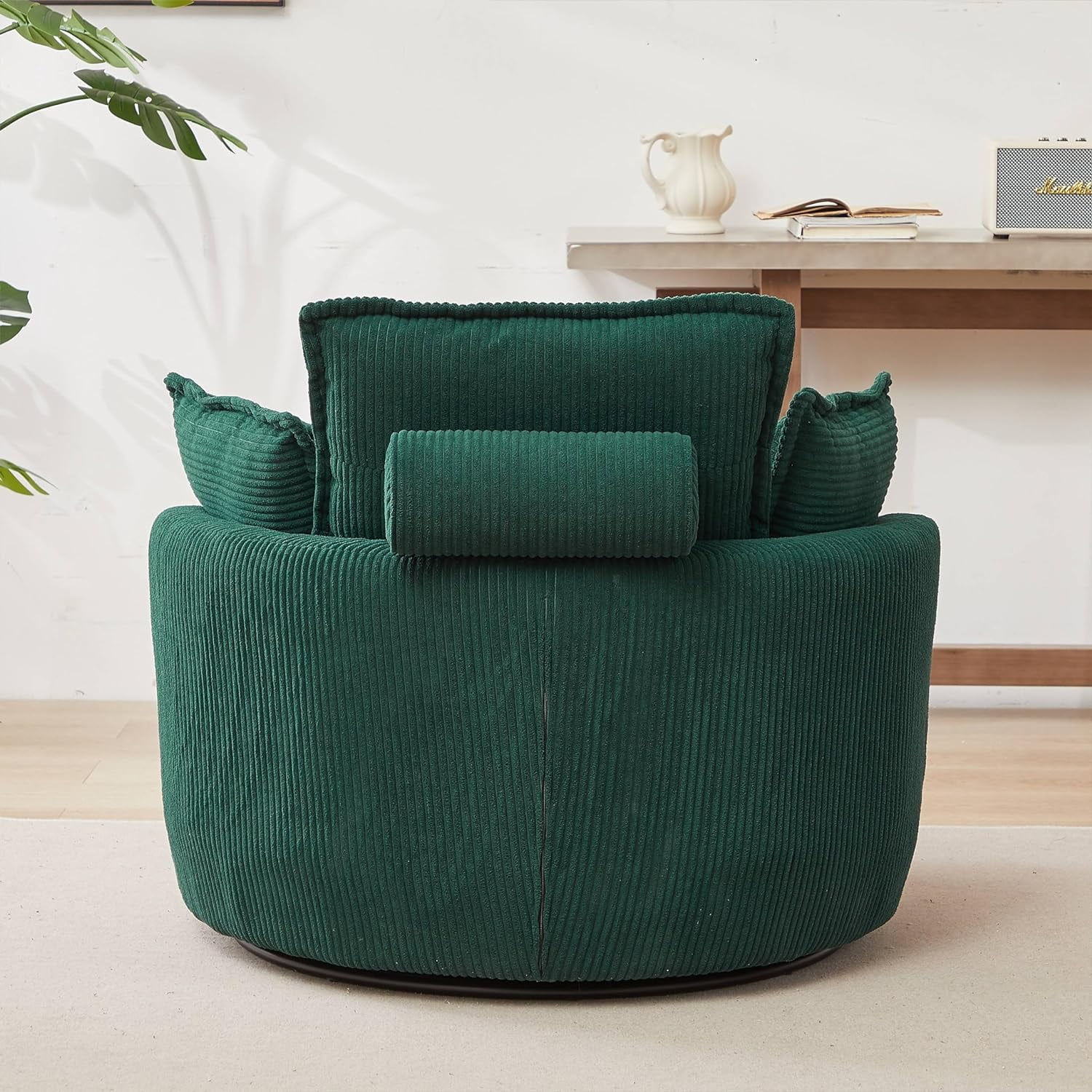 Tabaray Tufted Upholstered Swivel Accent Chair, Corduroy Fabric Single Barrel Chair with Ottoman, Comfy Cloud Chair for Living Room, Bed Room
