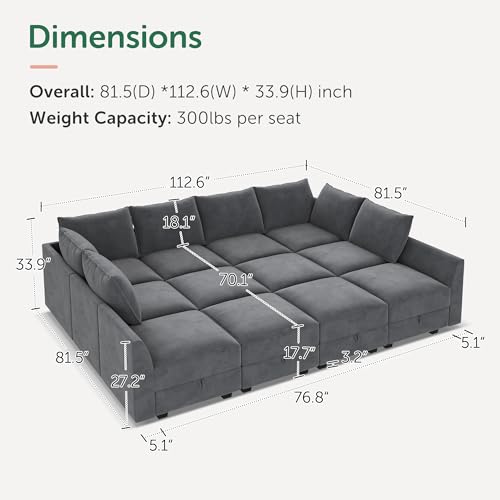 HONBAY Modular Sofa Sectional Sleeper Couch with Ottomans Reversible Sleeper Sectional Sofa Modular Couch with Storage, Aqua Blue
