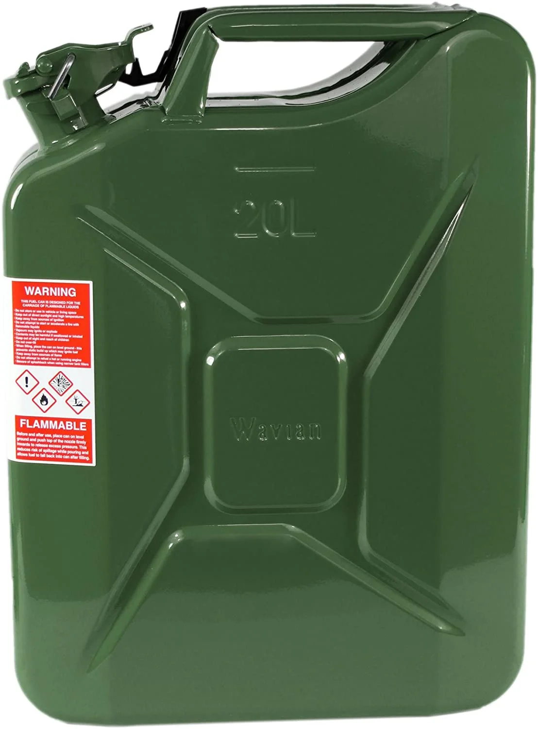 Wavian 3012 20 Liter Military Style NATO Jerry Fuel Can and Spout, Green