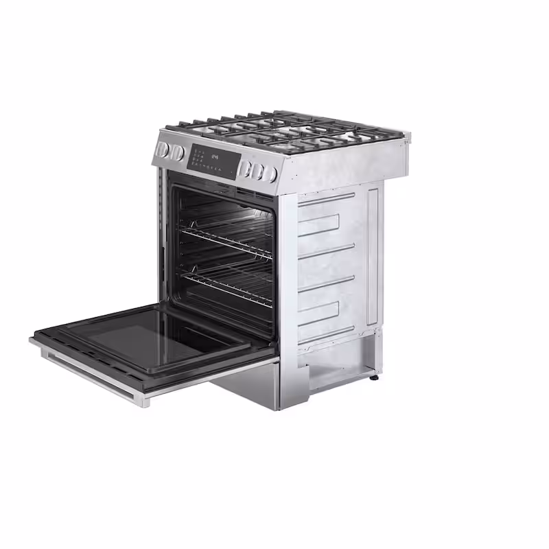 Benchmark Series 30 in. 4.6 cu. ft. Slide-In Dual Fuel Range with Gas Stove and Electric Oven in Stainless Steel