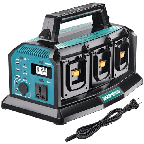 2-in-1 Portable Inverter Charger, 1200W Pure Sine Wave Inverter & 6A Rapid Charger for Makita 18V Battery, 6-Port DC to AC 120V Converter