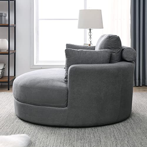 51.5-Inch Oversized Swivel Accent Barrel Chair with Storage Ottoman ,Button Decor and 4 Pillows
