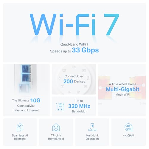 TP-Link Tri-Band WiFi 7 BE17000 Whole Home Mesh System (Deco BE75) | 8-Stream 17 Gbps | 1× 10G + 3× 2.5G Ports Wired Backhaul
