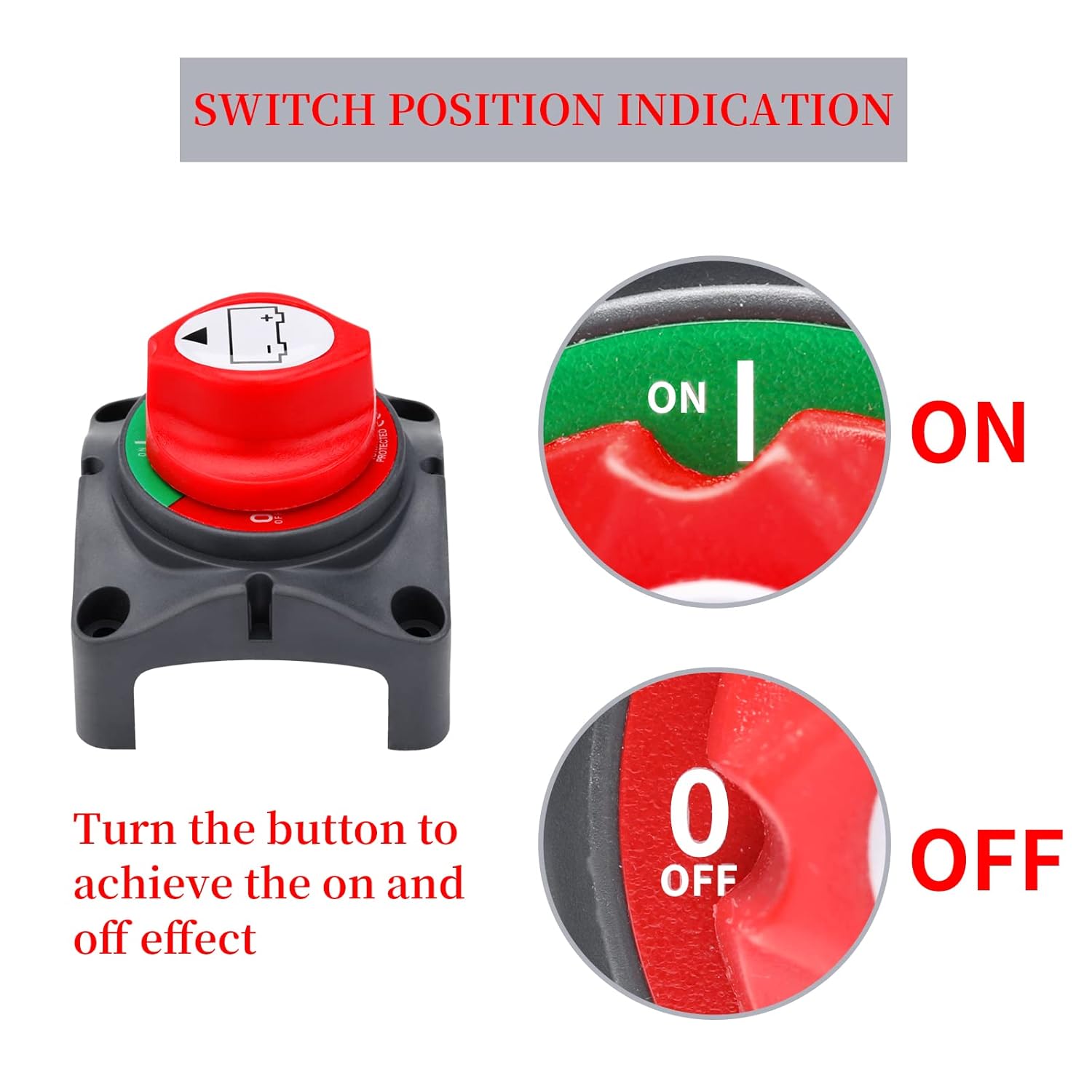 Akarado Battery Switch, 12-48 V Battery Power Cut Master Switch Disconnect Isolator for Car, Vehicle, RV and Boat (On/Off)