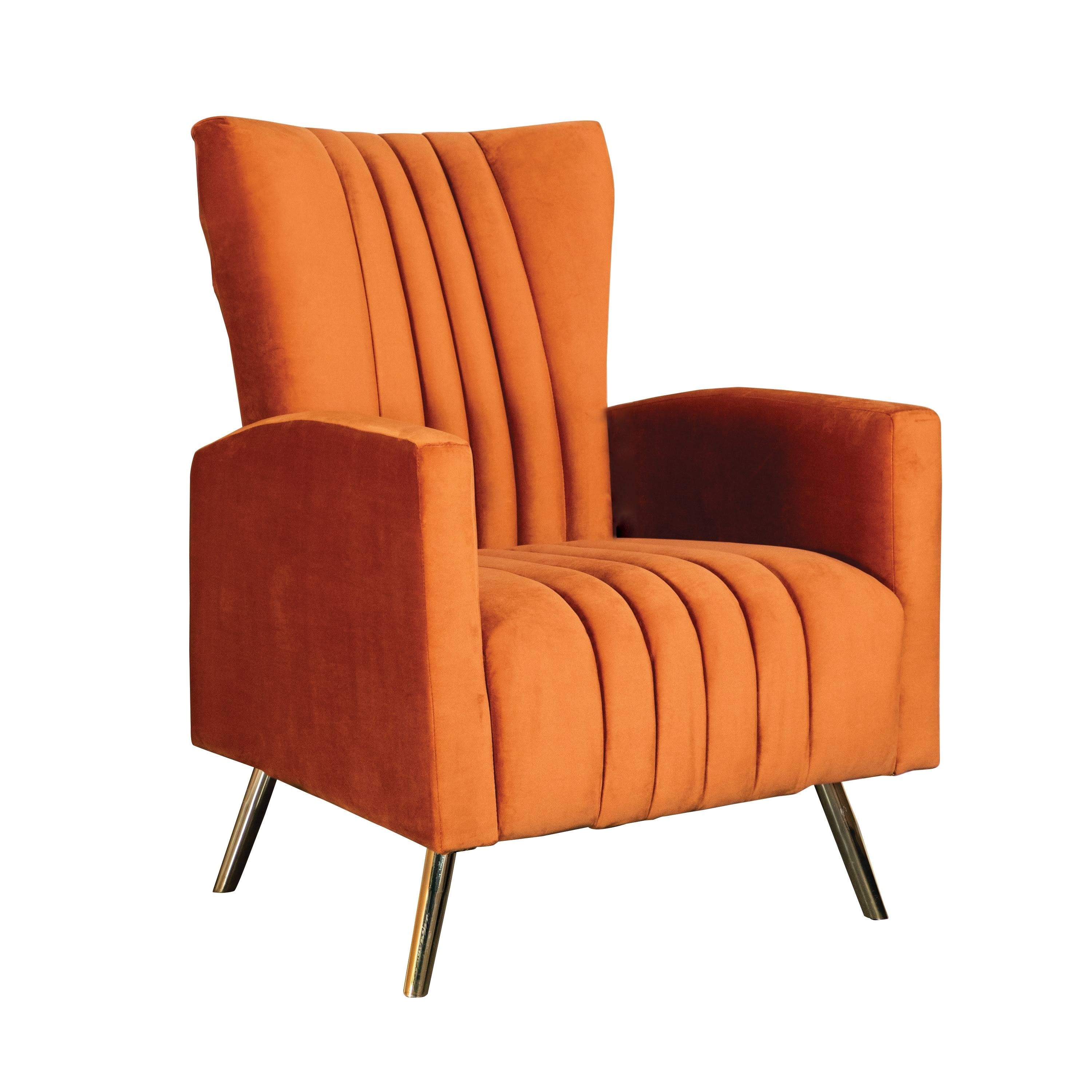 Modern Design Rust Orange Living Room Accent Chair with Vertical Channeled Tufting