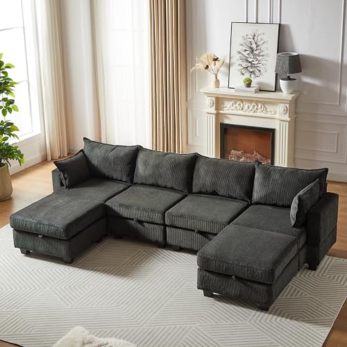 FANYE L/U-Shaped Oversized Free Combination Modular Storage Sectional Sofa Soft Corduroy Upholstered Deep Seat Sofa&Couch Convertible Sleeper Couch