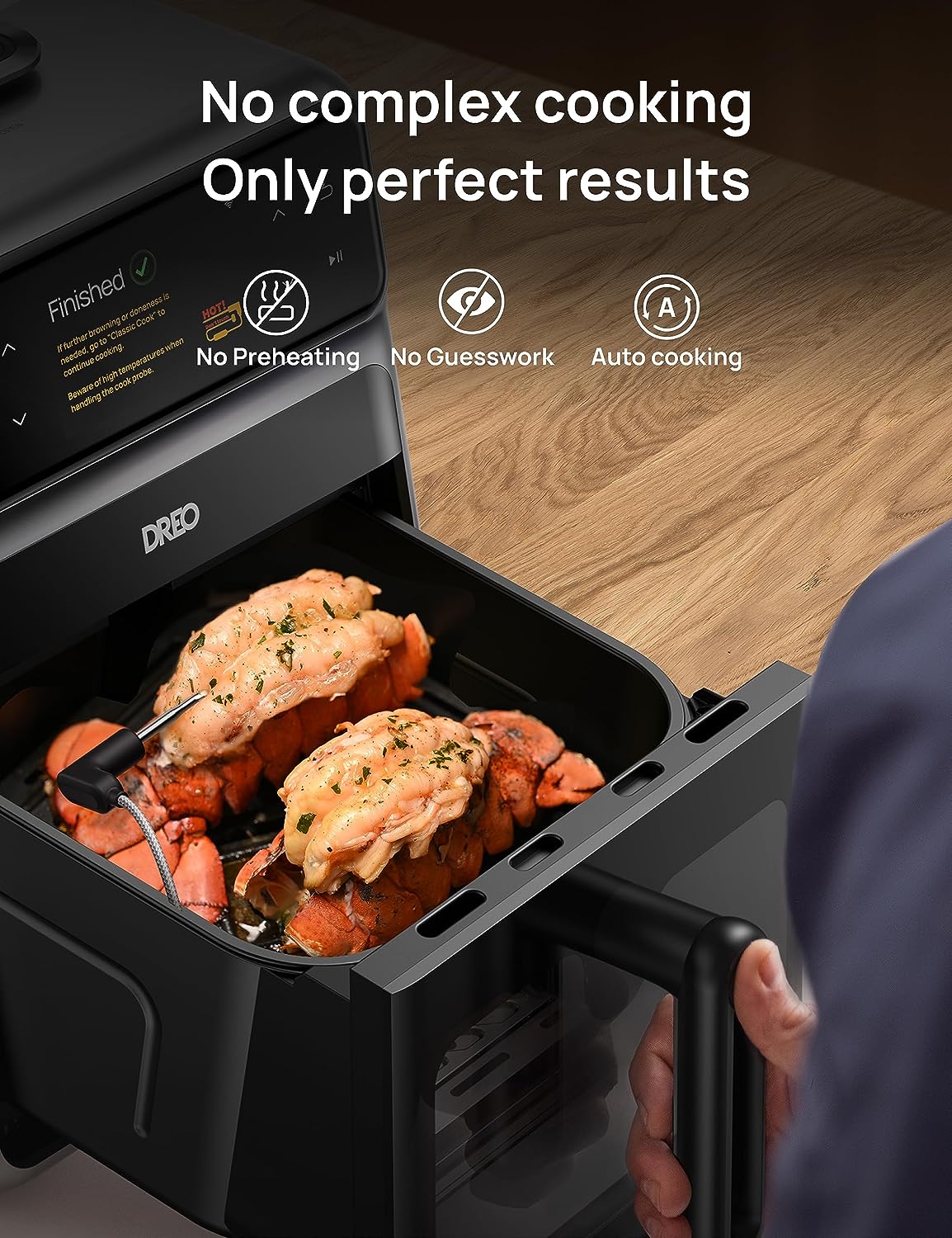 Dreo ChefMaker Combi Fryer, Cook like a pro with just the press of a button, Smart Air Fryer Cooker with Cook probe, Water Atomizer