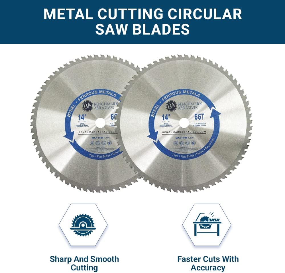 Benchmark Abrasives 14" 80 Tooth Tungsten Carbide Tips Saw Blade for Thin Steel and Ferrous Metals