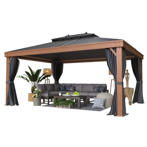 EROMMY 12'x20' Hardtop Gazebo Double Roof Galvanized Steel Canopy Outdoor Aluminum Frame Permanent Metal Pavilion with Netting and Curtains for Patio
