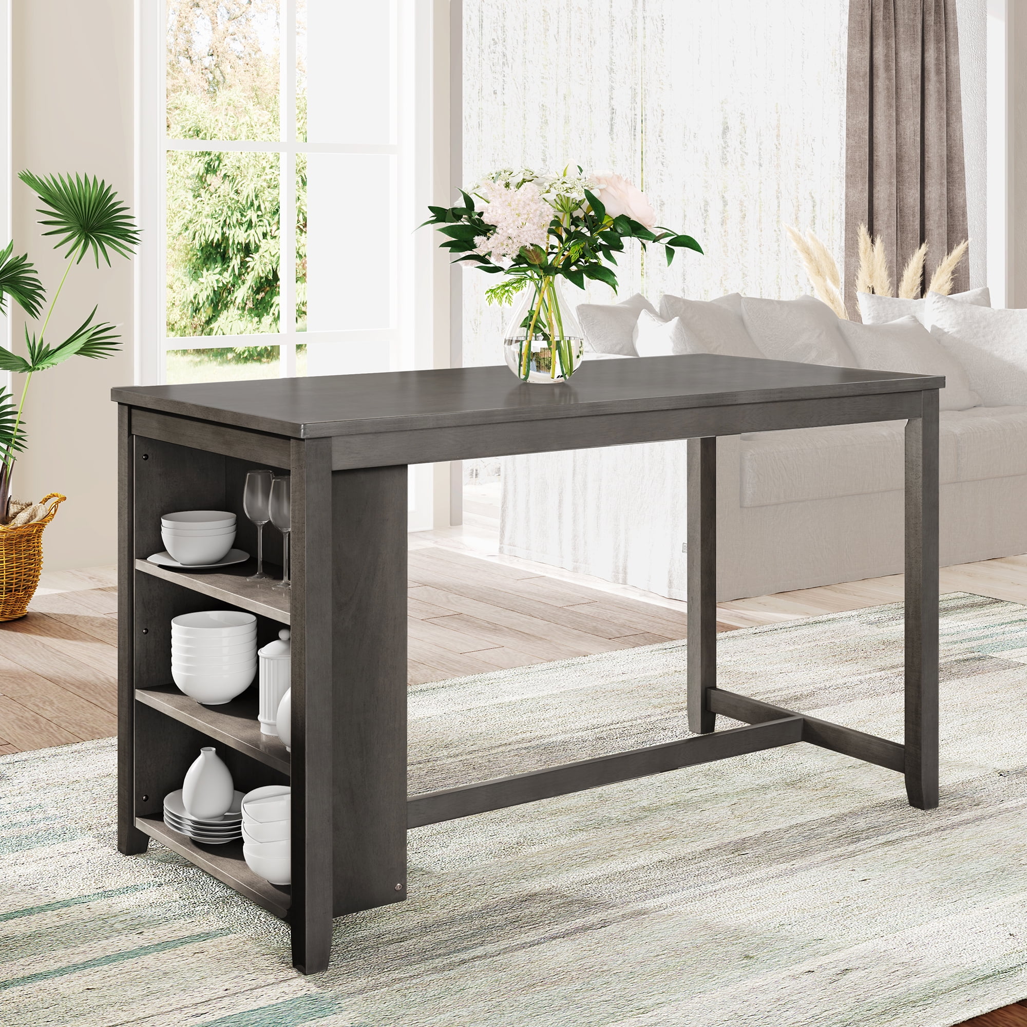 Churanty 5 Pieces Counter Height Farmhouse Dining Table for 4,Wooden Bar Table Set with 4 Chairs, Gray - Curated Treasures Market