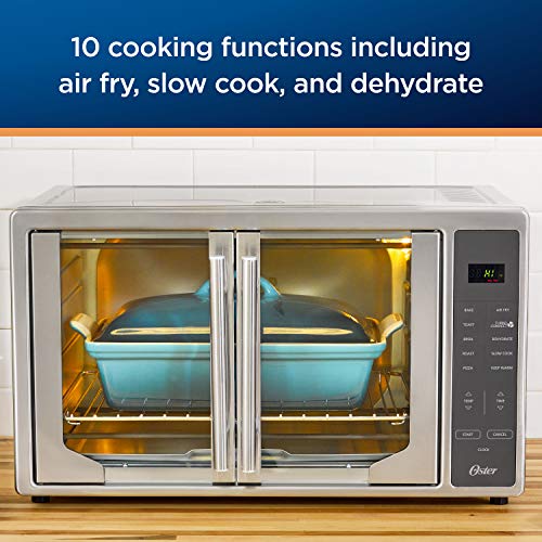 Oster Air Fryer Oven, 10-In-1 Countertop Toaster Oven Stainless Steel French Door Touch Control 2142008 countertop oven