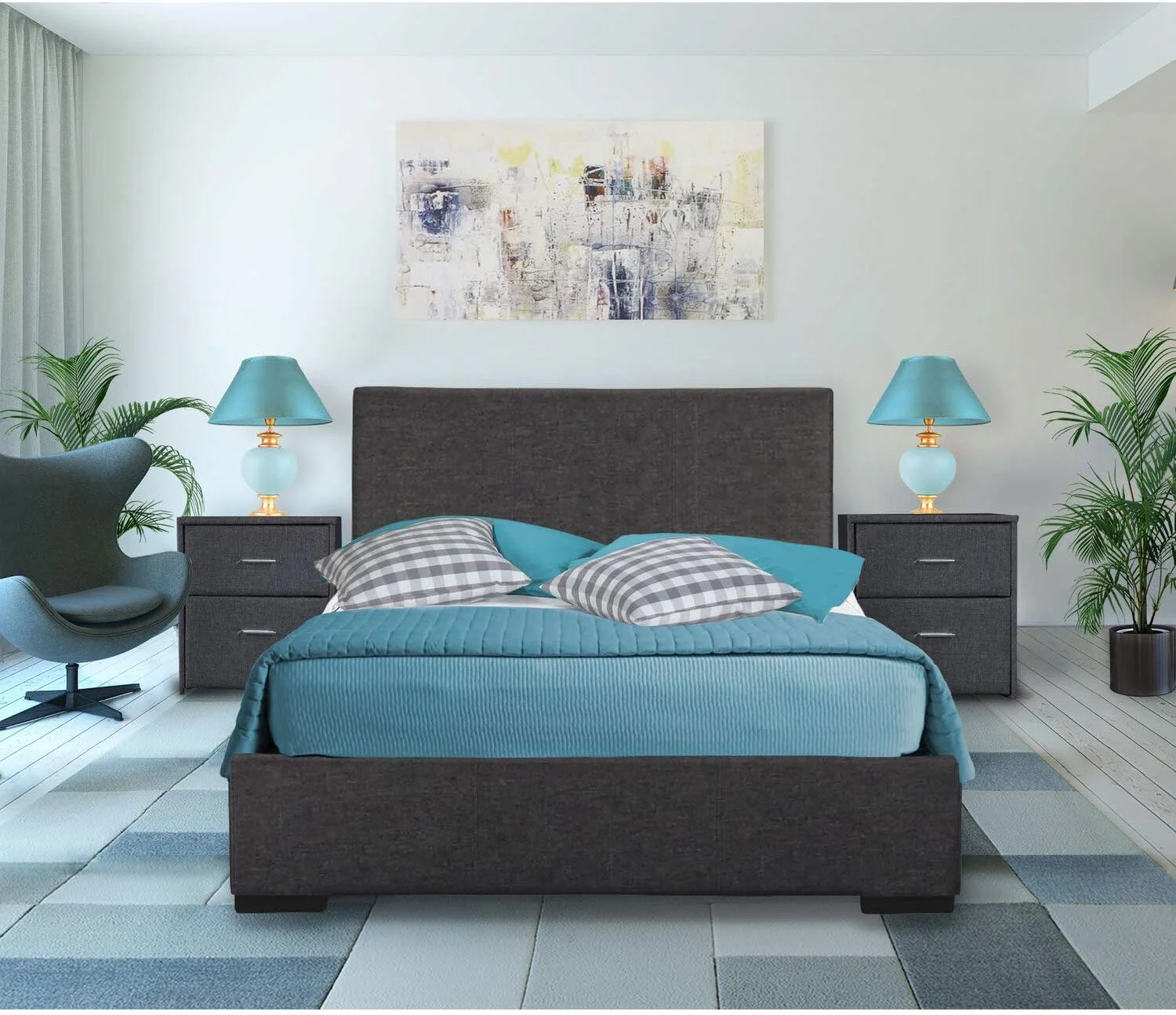 Hindes Upholstered Platform Bed Frame | Low-Profile Bed With Full Slat Support System – No Box Spring Needed, Easy Assembly | Gray,
