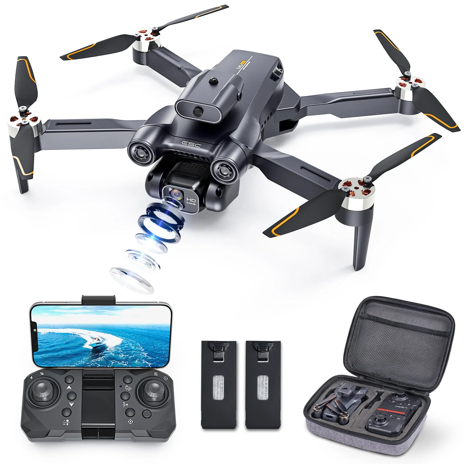 Drone with 4K Camera for Adults, AUOSHI RC Quadcopter with High Speed Brushless Motor, Altitude Hold, Waypoint Fly, 2 Batteries, Carrying Case