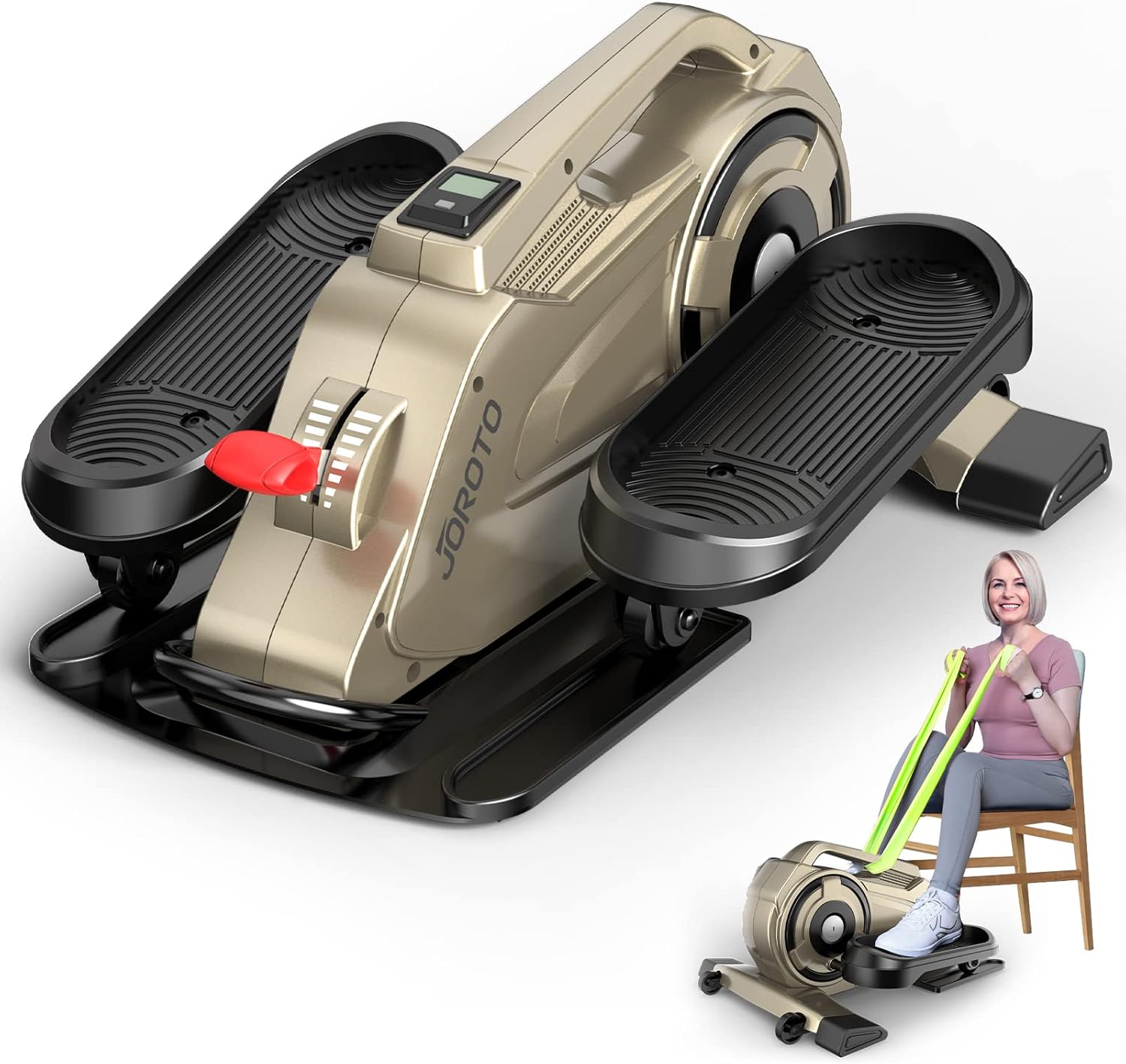 JOROTO ME12 Mini Stepper Gold Seated Mini Desk Elliptical, Under Desk Bike Pedal Exerciser for Home Office, Desk Cycle Exerciser